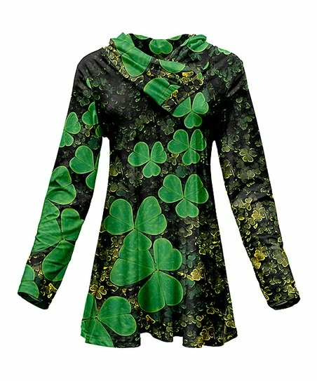 Lily | Green & Yellow Shamrocks Button Shawl Collar Tunic - Women & Plus 1 Lily | Green & Yellow Shamrocks Button Shawl Collar Tunic - Women & Plus