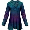 Lily | Teal & Purple Abstract Button Shawl Collar Tunic - Women
