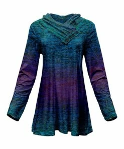Lily | Teal & Purple Abstract Button Shawl Collar Tunic - Women