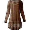 Lily | Brown & Beige Scarf Print Curved-Hem Cowl Neck Tunic - Plus