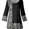 Lily | Black & White Floral-Accent Scoop Neck Swing Tunic - Plus