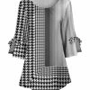 Lily | Black & White Houndstooth Chevron Tie-Sleeve Tunic - Women