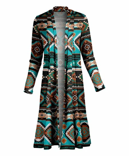 Lily | Aqua & Rust Geometric Duster - Women 1 Lily | Aqua & Rust Geometric Duster - Women