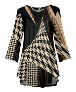 Lily | Black & Beige Abstract Houndstooth V-Neck Tunic - Women