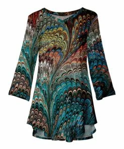 Lily | Teal & Rust Marble V-Neck Tunic - Plus