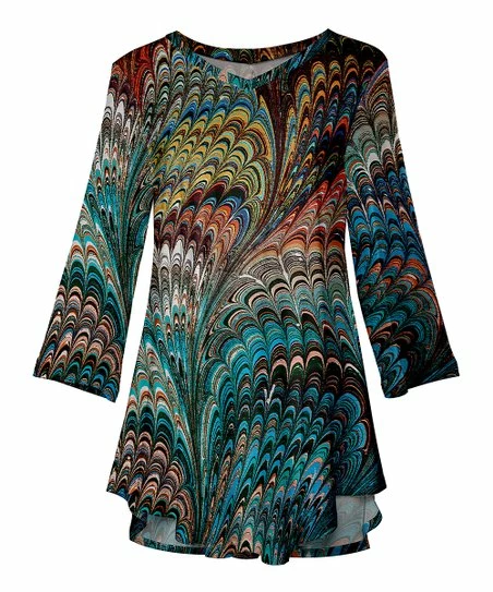 Lily | Teal & Rust Marble V-Neck Tunic - Plus 1 Lily | Teal & Rust Marble V-Neck Tunic - Plus