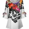 Lily | White & Red Color Block Floral Tie-Sleeve Tunic - Women