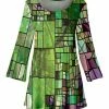 Lily | Green Stained Glass Three-Quarter Sleeve Tunic - Women & Plus