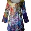 Lily | Purple Abstract Floral Scoop Neck Swing Tunic - Women