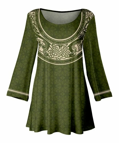 Lily | Cream & Green Irish Knot Scoop Neck Swing Tunic - Women & Plus 1 Lily | Cream & Green Irish Knot Scoop Neck Swing Tunic - Women & Plus