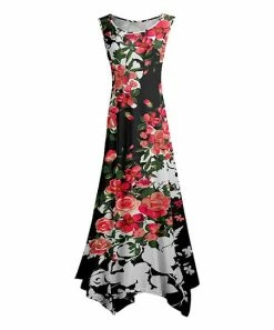 Lily | Black & Pink Floral Sleeveless Handkerchief Maxi Dress - Women & Plus