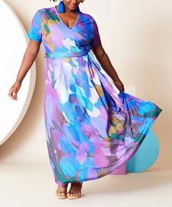 Lily | Purple Paint Wrap Maxi Dress - Women & Plus