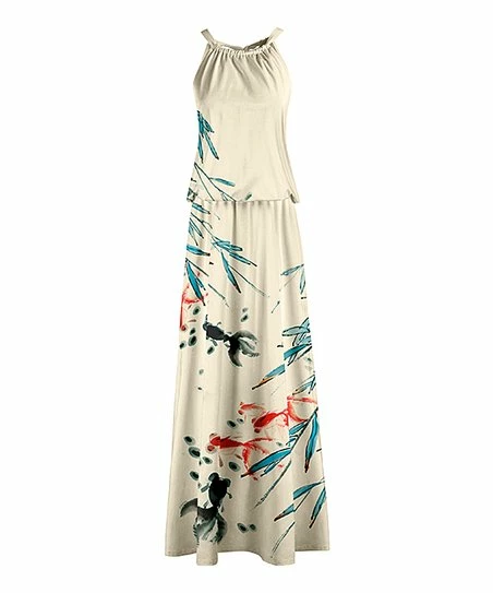 Lily | Cream & Green Natural Blouson Maxi Dress - Women & Plus 1 Lily | Cream & Green Natural Blouson Maxi Dress - Women & Plus