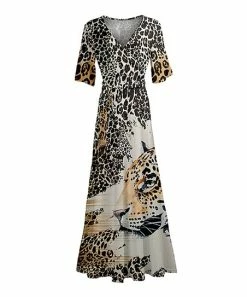 Lily | Black & Cream Leopard Half-Sleeve Wrap Maxi Dress - Women & Plus