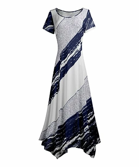 Lily | Gray & Navy Diagonal Stripe Handkerchief Maxi Dress - Women & Plus 1 Lily | Gray & Navy Diagonal Stripe Handkerchief Maxi Dress - Women & Plus