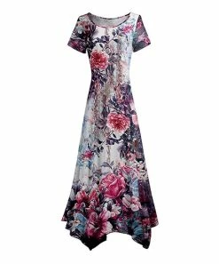 Lily | Blue & Red Floral Short-Sleeve Handkerchief Maxi Dress - Women & Plus