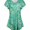 Lily | Green & Teal Leaves Flutter-Sleeve V-Neck Tunic - Women & Plus