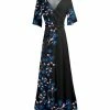 Lily | Black & Blue Floral Half-Sleeve Wrap Maxi Dress - Women