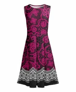Lily | Pink & Black Lace Pleated Fit & Flare Dress - Women