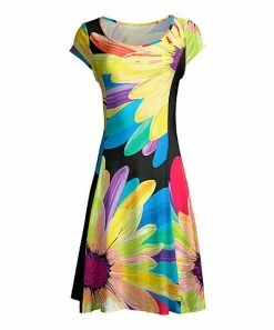 Lily | Black & Yellow Painted Daisy Cap-Sleeve Dress - Women & Plus