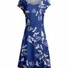 Lily | Blue & White Floral Vine Cap-Sleeve Dress - Women & Plus