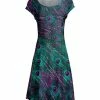Lily | Teal & Purple Peacock Feather Cap-Sleeve Dress - Women & Plus