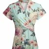Lily | Green & Pink Floral Short-Sleeve Surplice Tunic - Plus