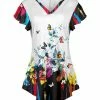 Lily | White Floral Butterfly Flutter-Sleeve V-Neck Tunic - Women