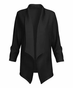 Lily | Black Three-Quarter Sleeve Longline Blazer - Women