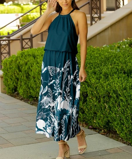 Lily | Teal & White Floral Blouson Maxi Dress - Women & Plus 1 Lily | Teal & White Floral Blouson Maxi Dress - Women & Plus