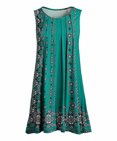 Lily | Teal & Pink Geometric Pleated Sleeveless Tunic - Women & Plus 1 Lily | Teal & Pink Geometric Pleated Sleeveless Tunic - Women & Plus