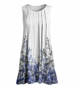 Lily | White & Navy Floral Sleeveless Pleated Tunic - Women & Plus