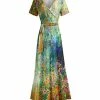 Lily | Gold & Blue Floral Wrap Maxi Dress - Women