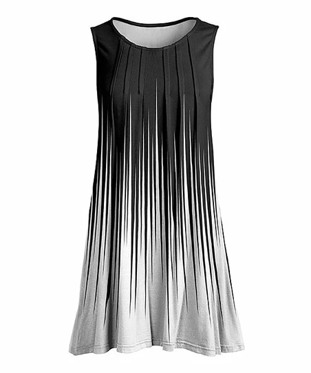 Lily | Black & White Stripe Gradient Pleated Sleeveless Tunic - Plus 1 Lily | Black & White Stripe Gradient Pleated Sleeveless Tunic - Plus