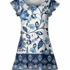Lily | Blue & White Floral Flutter-Sleeve Tunic - Women
