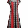 Lily | Red & Black Houndstooth Stripe Cap-Sleeve Dress - Women & Plus