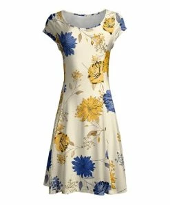 Lily | Blue & Gold Floral Cap-Sleeve Dress - Women & Plus