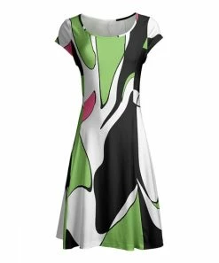Lily | Black & Green Abstract Cap-Sleeve Dress - Women & Plus
