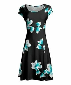 Lily | Black & Teal Floral Cap-Sleeve Dress - Women & Plus