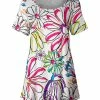 Lily | White & Neon Pink Daisy Sketch Short-Sleeve Scoop Neck Tunic - Women & Plus