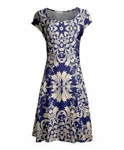 Lily | Navy & Beige Floral Cap-Sleeve Dress - Women