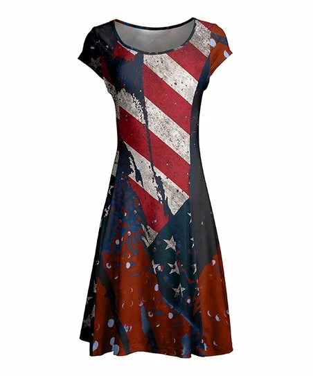 Lily | Red Distressed Stars & Stripes Cap-Sleeve Dress - Women & Plus 1 Lily | Red Distressed Stars & Stripes Cap-Sleeve Dress - Women & Plus