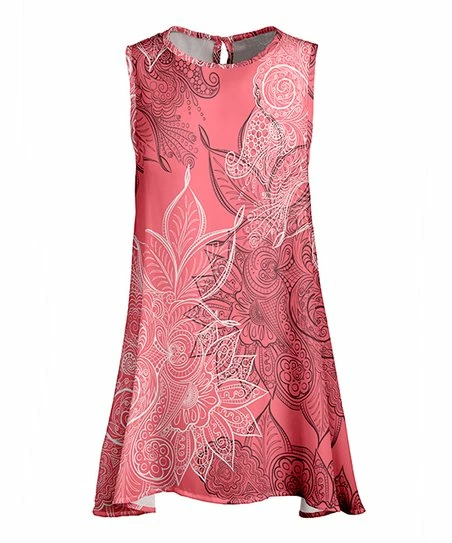 Lily | Coral & White Floral Sleeveless Swing Tunic - Women 1 Lily | Coral & White Floral Sleeveless Swing Tunic - Women