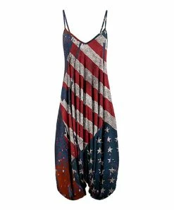 Lily | Red Stars & Stripes Sleeveless Harem Jumpsuit - Plus