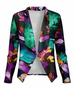Lily | Turquoise & Purple Floral Lapel Open Blazer - Women
