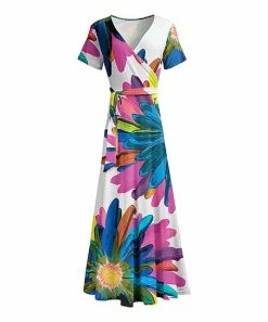 Lily | Blue & Pink Floral Wrap Maxi Dress - Women & Plus