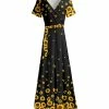 Lily | Black & Yellow Floral Wrap Maxi Dress - Women