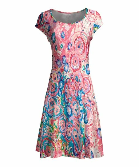 Lily | Rose & Blue Watercolor Cap-Sleeve Dress - Women 1 Lily | Rose & Blue Watercolor Cap-Sleeve Dress - Women