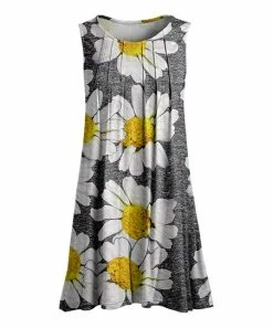 Lily | Gray & Yellow Daisies Pleated Sleeveless Tunic - Women