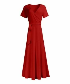 Lily | Red Wrap Maxi Dress - Plus